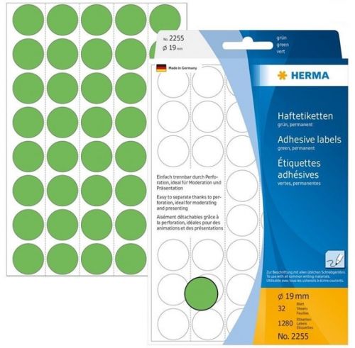 Etiquetas Herma Redondas 2255 Verde Claro 19mm 1280 uds. , HERMA , ETIQCARHER008 , 4008705022552